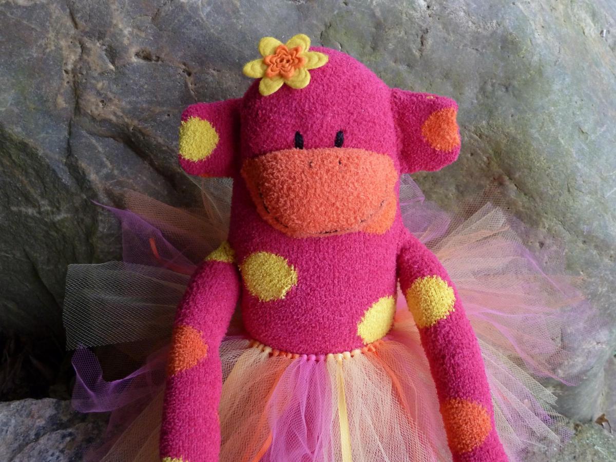 Sock Monkey Doll, Handmade Sock Monkey, Pink Sock Monkey, Baby Safe Sock Monkey, Fuzzy Sock Monkey