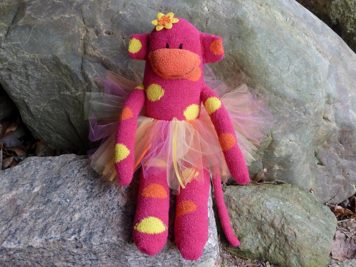 Sock Monkey Doll, Handmade Sock Monkey, Pink Sock Monkey, Baby Safe Sock Monkey, Fuzzy Sock